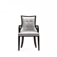 Manhattan Comfort DC008AR-SV Fifth Avenue Faux Leather Dining Armchair in Silver and Walnut